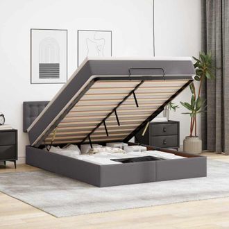 vidaXL Cama Otomana Colch&oacute;n Y Led Cuero Sint&eacute;tico Gris 140x190 Cm Vidaxl