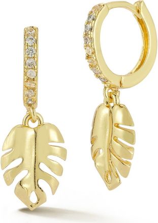 Glaze Jewelry Cubic Zirconia Leaf Drop Huggie Hoop Earrings in Gold at Nordstrom Rack