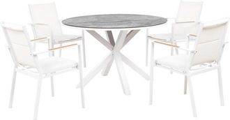 Beliani Garden Dining Set 4 Seater MALETTO/BUSSETO Metal Marble Effect White