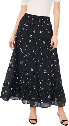 Vince Camuto Floral Tiered Skirt in Rich Black at Nordstrom, Size X-Large P