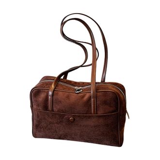 Generic Faux Suede Vintage Tote Handbag Retro Briefcase Casual Shoulder Bag (Coffee) (Coffee)