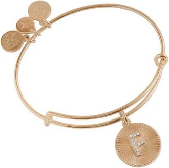 Alex and Ani Pave Starburst Texture Initial Bangle Bracelet in Gold - F at Nordstrom