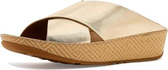 FitFlop Lulu Lux Graphic-weave Leather Cross Slides Womens Wedge Shoes Platino : 7.5 M (B)