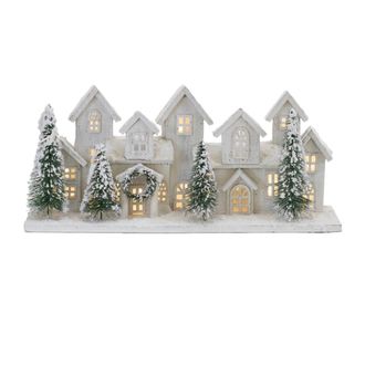 Melrose International LED Flocked Winter Village Display 23L - White, Green