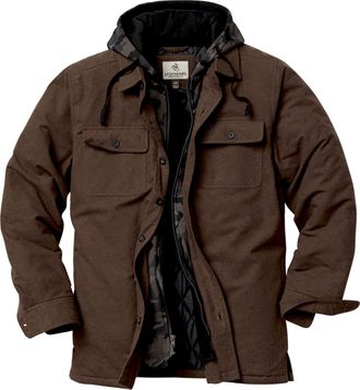 Legendary Whitetails Mens Plaid Flannel Shirt Jacket Quilted with Hood Polyfill Insulated, Swamp Heather, SML