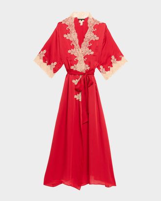 Kiki De Montparnasse Orchid Lace-Trim Silk Chiffon Robe