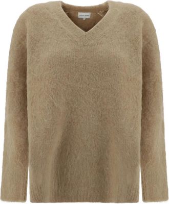 Loulou Studio Beige Melange V-hals Trui - Dames - V-hals truien - Bruin - M - Wol - Truien & Vesten