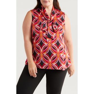Tahari by ASL Abstract Geo Print Sleeveless Matte Satin Top in Black Rose at Nordstrom, Size 1X