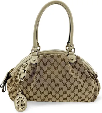 Gucci Sukey Boston Gg Canvas Beige Canvas Handbag (Pre-Owned)