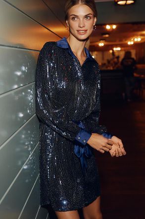 Hutch Claudette Long-Sleeve Sequin Mini Shirt Dress