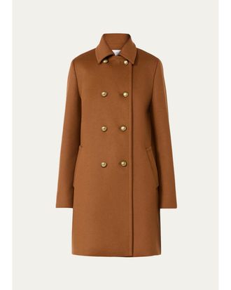 Max Mara Double-Breasted Wool Broadcloth Leather-Trim Coat