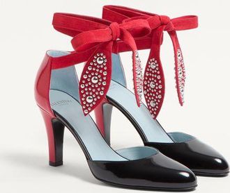 Valentino Garavani D&eacute;collet&eacute; Foliefoliage In Vitello Abrasivato 85Mm Donna NERO/ROUGE PUR 35.5