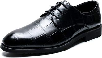 Generic Formal Shoes for Men Lace Up Crocodile Embossed Derby Shoes Vegan Leather Low Top Slip Resistant Anti-Slip Wedding(Black,7.5 UK)