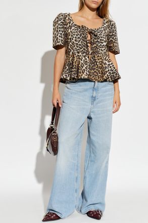 Ganni Top With Animal Motif, Womens, Brown