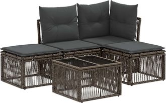 vidaXL Conjunto De Sof&aacute;s De Jard&iacute;n 5 Uds. Gris Rat&aacute;n Sint&eacute;tico Vidaxl