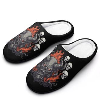 Generic Baphomet Satanic Goat Head Devil Skull Mens House Slippers Memory Foam Washable Cotton Slip on Home Shoes