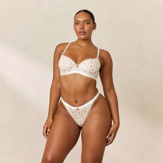 Lounge Rosebud Ribbed Balcony Bra - White Floral - 30 / DD