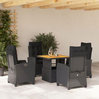 vidaXL Set De Muebles Jard&iacute;n 5 Pzas Con Cojines Rat&aacute;n Sint&eacute;tico Negro Vidaxl