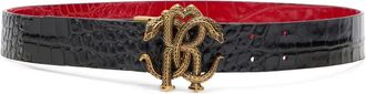 Roberto Cavalli Cintura Mirror Snake Monogram reversibile - Nero