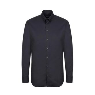 Emporio Armani Overhemden, Heren, Zwart, 4Xl, Katoen, Italiaans Poplin Overhemd met Italiaanse Kraag