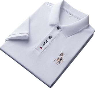 Generic Mens Casual Embroidered Polos Short Sleeved Polo Shirt Breathable Comfortable T Shirt Tops White M