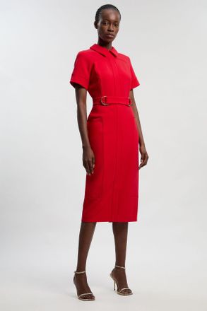 Karen Millen Womens Compact Stretch Tipped Tab Detail Tailored Pencil Dress - Red - Size 10 UK