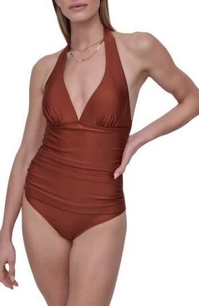 DKNY Halter One-Piece Swimsuit in Copper Shimmer at Nordstrom Rack, Size X-Large