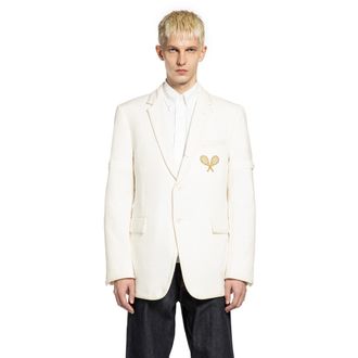 Thom Browne Wide Shoulder Blazer in Wool Seersucker