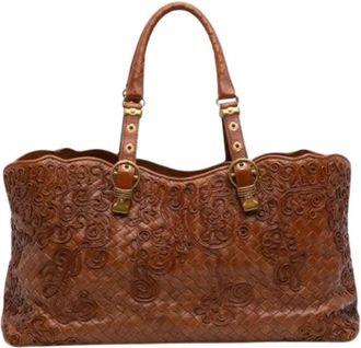 Bottega Veneta Pre-owned Geweven Nappa Leren Tote - Dames - Vintage Handtas - Bruin - ONE Size - Leer - Vintage