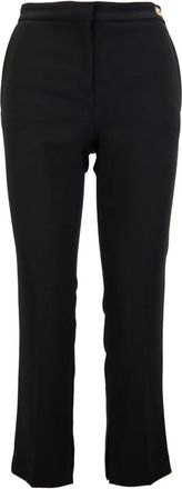 Elisabetta Franchi Gouden Detail Rits Broek - Dames - Straight fit broeken - Zwart - S - Katoen - Broeken