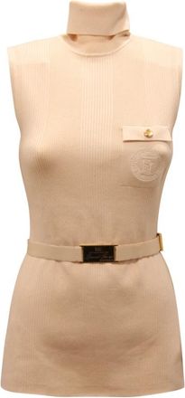 Elisabetta Franchi Sicato wollen trui met zijde - Dames - Coltruien - Beige - M - Wol - Truien & Vesten