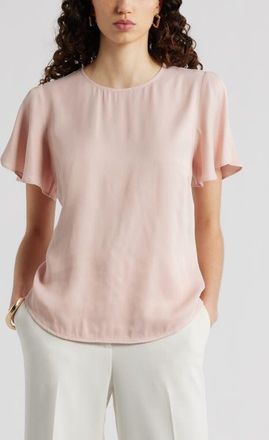 Nordstrom Flutter Sleeve Satin Top in Pink Smoke at Nordstrom, Size Xx-Large