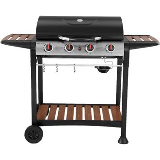 George Foreman Gas BBQ 4 Burner Black & Wood-Effect GFGBBQ4BW