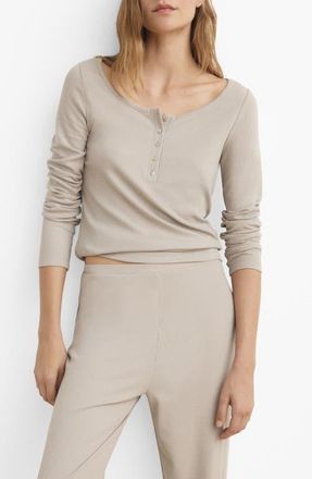 Mango Rib Knit Pajama Henley in Light/Pastel Grey at Nordstrom, Size Large