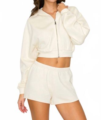 Knit Riot Cove Crop Zip Hoodie In Cream