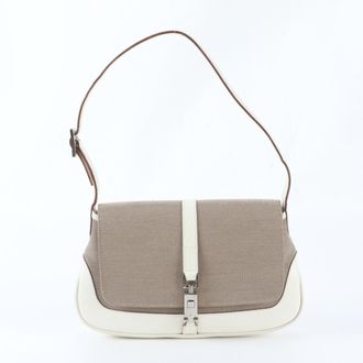 Gucci Jackie Beige Leather Canvas Shoulder Bag Tote Bag (Pre-Owned)
