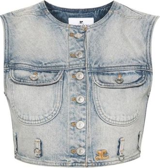 Courrèges Blue Navy Multiflex Cropped Denim Vest - Women