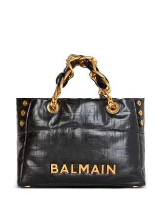 Balmain Balmain 1945 Soft Leather Shopper Bag With Embossed Monogram Little One