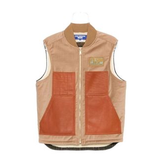 Junya Watanabe Vests, male, Beige, Size: M Beige Sweater with Leather Panels