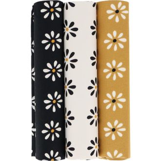 Trafalgar Store Marys Rose Daisy Cotton Handkerchiefs in Black, White, Gold at Nordstrom