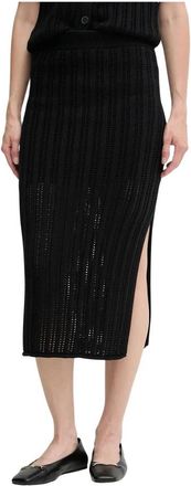 DKNY Cable Pointelle Stitch Midi Skirt - Dames - Kokerrokken - Zwart - M - Katoen - Rokken