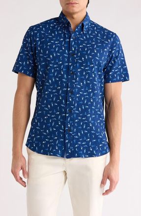 ConStruct Sailboat Seersucker Button-Down Shirt in Navy/Yellow at Nordstrom Rack, Size Xx-Large