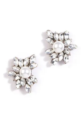 Deepa Gurnani Sahana Imitation Pearl Stud Earrings in Silver at Nordstrom