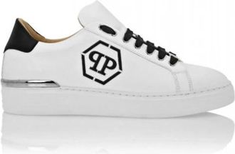 Philipp Plein Nappa Leather Lo-Top Sneakers Hexagon - Heren - Sneakers - Wit - 43 EU - Leer - Schoenen