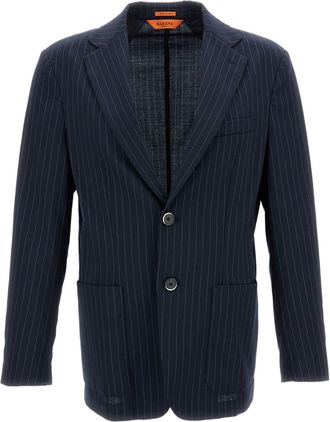 Barena Pinstripe Wool Blend Single-Breasted Jacket with Patch Pockets