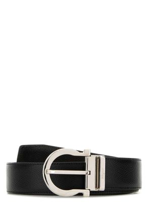 Ferragamo Black Textured Buckle Belt