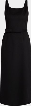 The Row Vadira Sleeveless Belted Wool Midi Dress