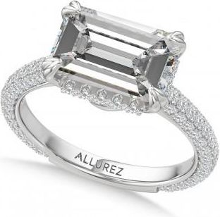 Allurez East-West Emerald Lab Diamond Engagement Ring Platinum (3.90ct)