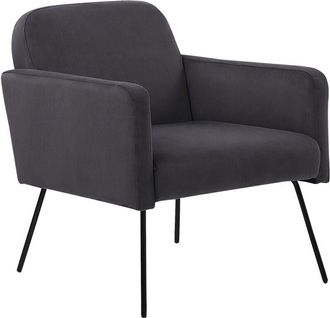 Beliani Sill&oacute;n De Terciopelo Gris Negro Patas Metal Retro Sala De Estar Dormitorio Narken