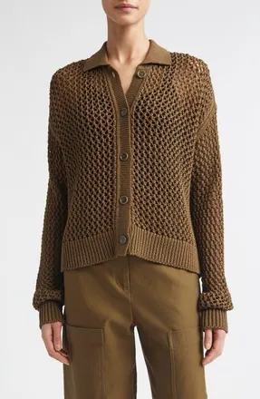 Max Mara Cotton Mesh Cardigan in Kaki at Nordstrom, Size X-Small